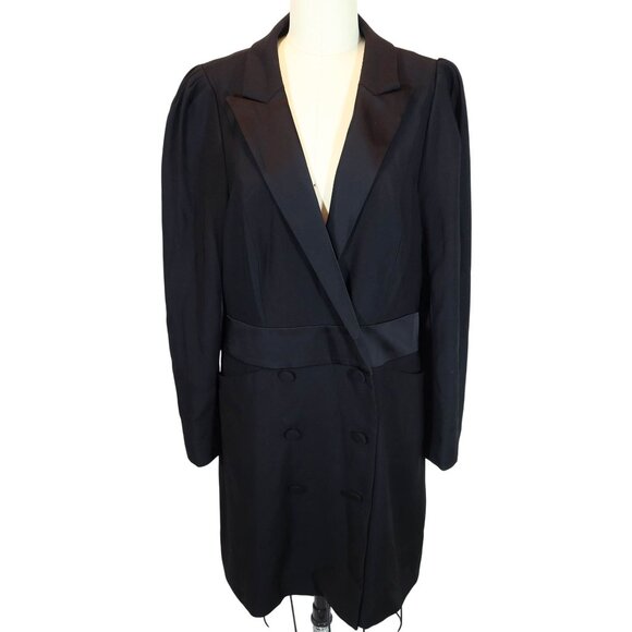 REISS Avani Satin Trim Double Breasted Blazer Tuxedo Puff Sleeve Dress 12 NWOT - Picture 1 of 9